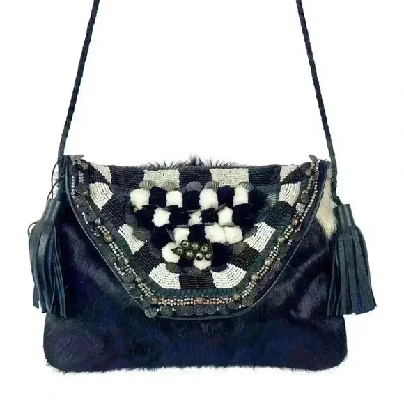 ibban Handbags - Rare  Vintage Anthropologie ibBAN Boho Chic Calf Hair Beaded Crossbody Bag Gipsy